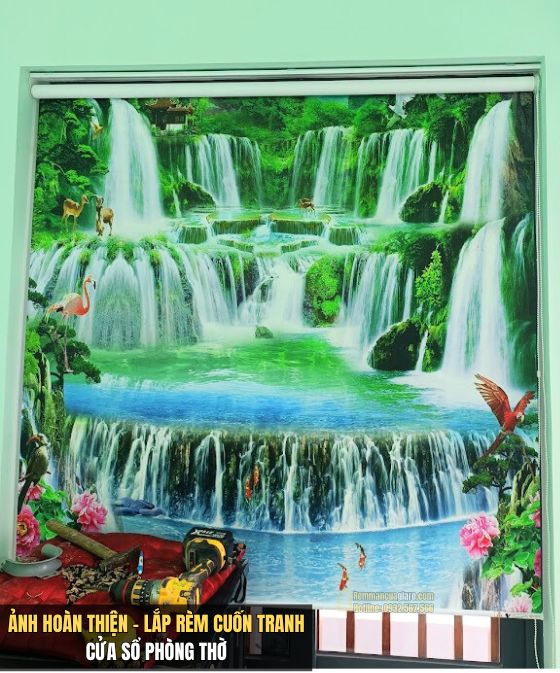 Lắp rèm cửa nhà chị Thu -Biệt Thự Đông Tăng Long, Q9, Thủ Đức, TPHCM - Rèm cuốn in tranh