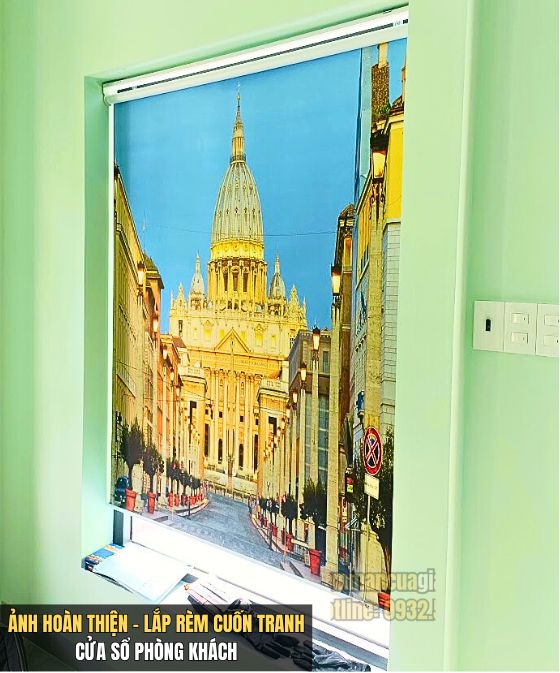 Lắp rèm cửa nhà chị Thu -Biệt Thự Đông Tăng Long, Q9, Thủ Đức, TPHCM - Rèm cuốn in tranh