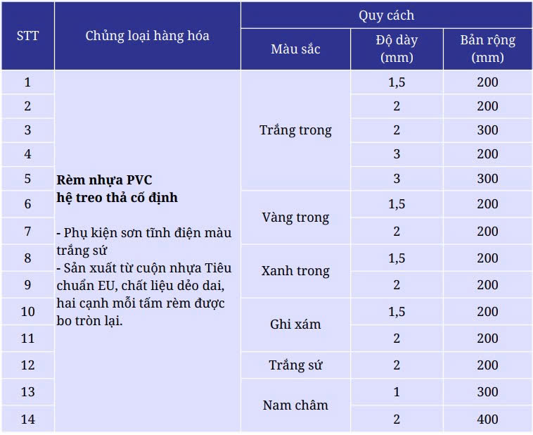 rèm nhựa ngăn lạnh pvc quy cách 