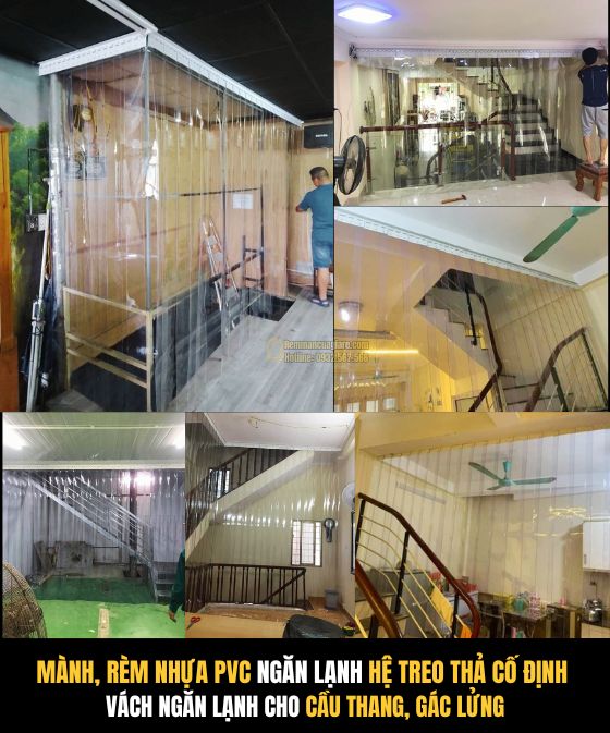 rèm pvc ngăn lạnh điều hòa cầu thang, gác lửng 